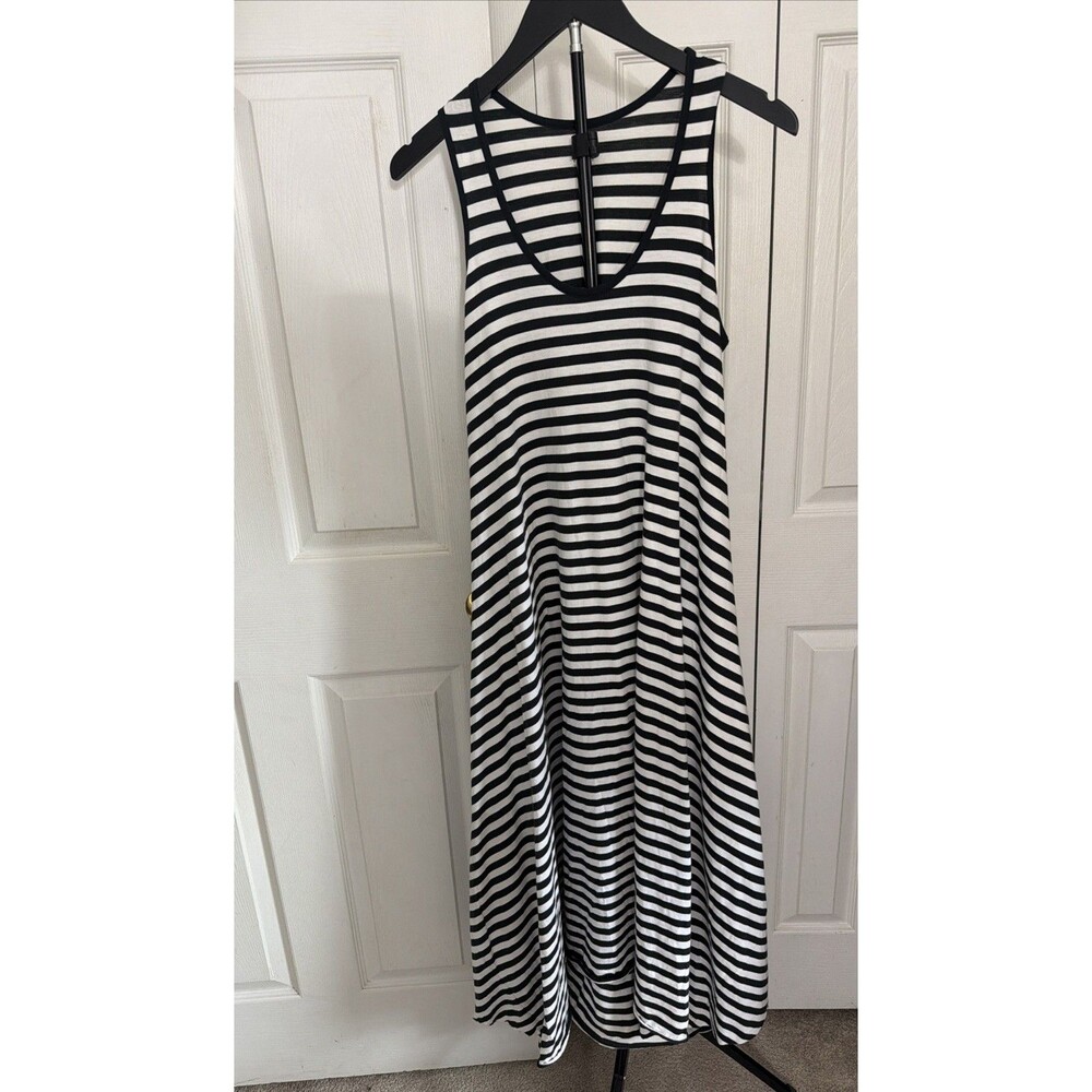Planet By Lauren G Asymmetrical Maxi Black White Striped Hi-low Tank Dress OSFM